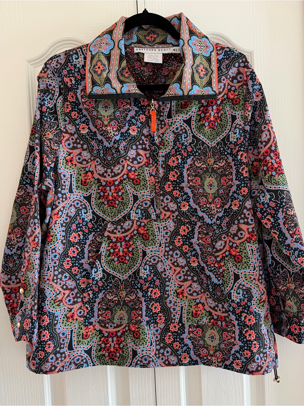 Gretchen Scott Designs Pleasantly Paisley Zip Pullover Windbreaker Size M